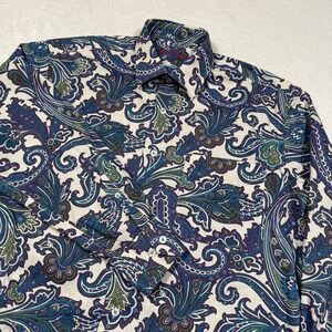 Alan Flusser Shirt Mens Medium Paisley Floral‎ Purple Button Up Colorful